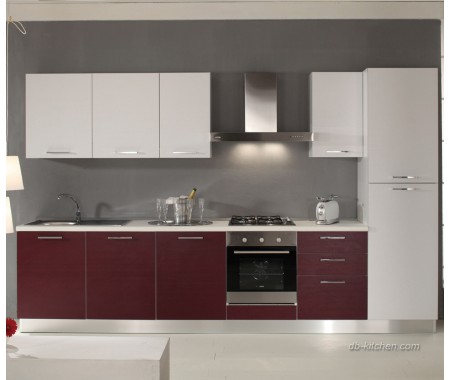 PETG matte white and burgundy red kitchen cabinet
