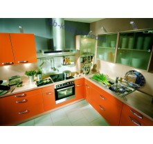 high gloss UV kitchen cabinet design with orange  surface