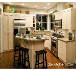 Off white elegant PVC small kitchen cabinet design