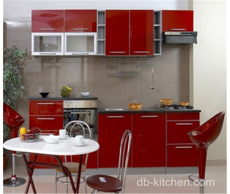 high gloss red lacquer kitchen cabinet design for small kitchen