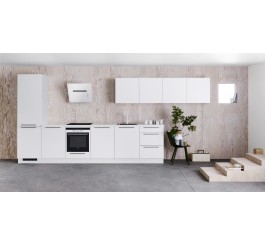 high gloss white kitchen cabinets in small space