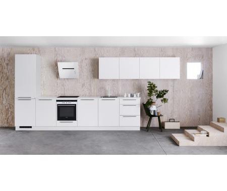 high gloss white kitchen cabinets in small space