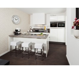 white gloss kitchen cabinets in small space