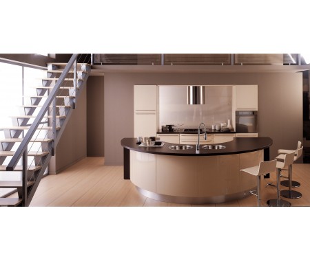 white high gloss kitchens with U shape island