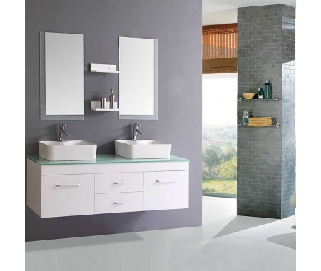 high gloss white bathroom vanities and cabinets with double basin double faucet