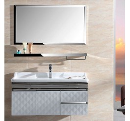 Grey color embossed style vanity with mirror cabinets for bathrooms