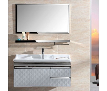 Grey color embossed style vanity with mirror cabinets for bathrooms