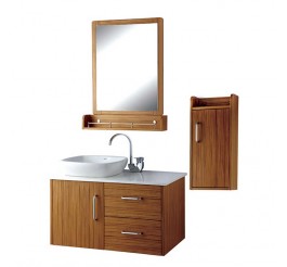 Wood grain water resistant plywood bath vanity cabinets with single basin,faucet