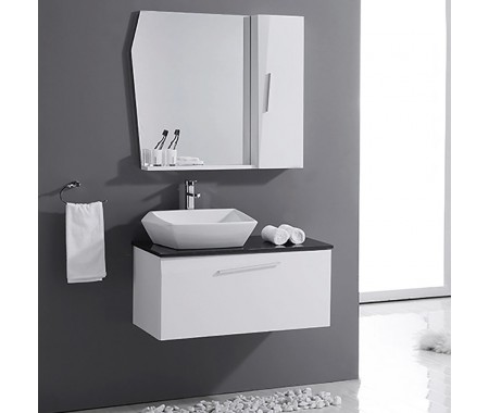 corner bathroom vanity with wall mounted side cabinet