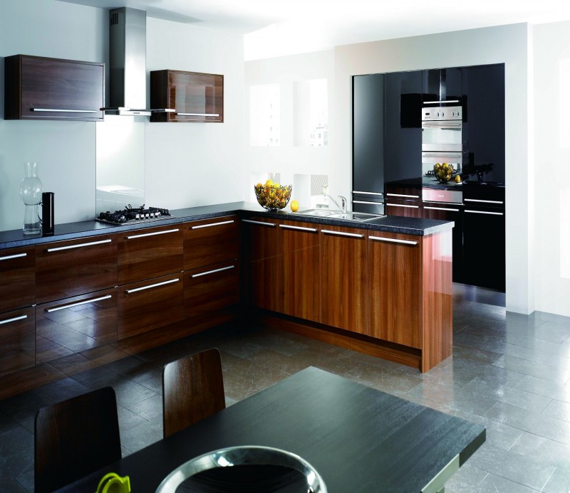 JISHENG European  cabinets  UV high  gloss  wood grain db kitchen 