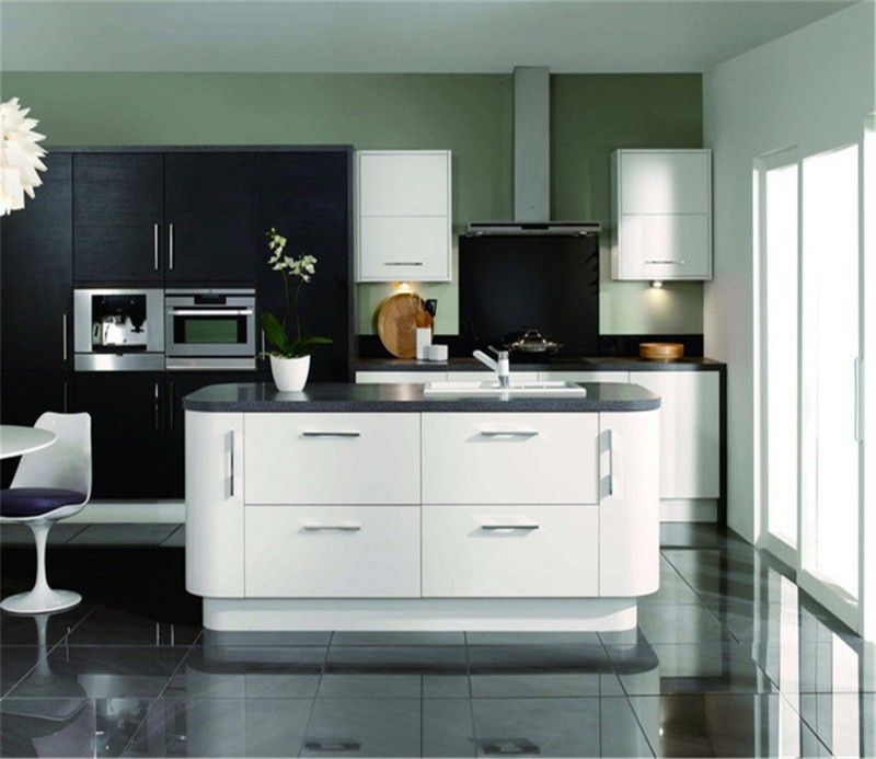 Black And Whiet Color High Gloss Kitchen Cabinet