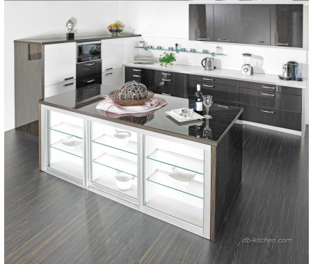 High gloss UV wood grain custom kitchen cabinet