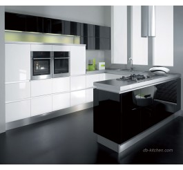 Glossy PETG black and white high class custom kitchen cabinet