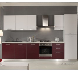 PETG matte white and burgundy red kitchen cabinet