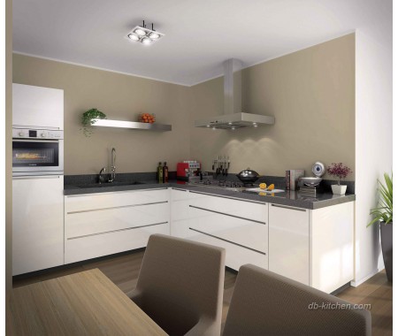 Modular glossy white lacquer kitchen cabinet design