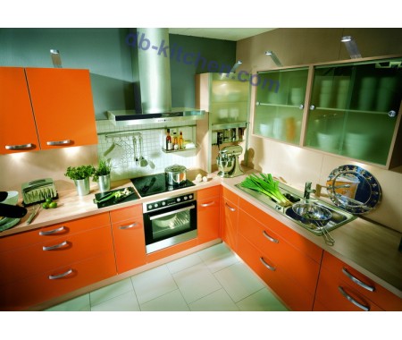 high gloss UV kitchen cabinet design with orange  surface