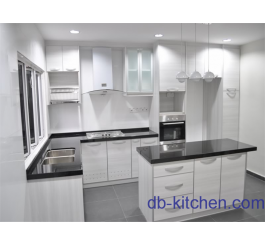 high gloss UV wood grain modern kitchen cabinet on all white design