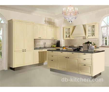 beige color PVC European style kitchen cabinet design