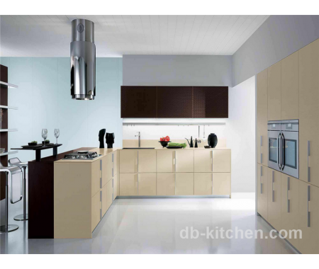 Modern style PETG khaki color kitchen cabinet with matte finish