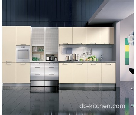beige high gloss PETG luxury kitchen cabinet for high class house