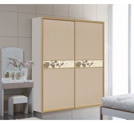 High gloss mdf wardrobe design with sliding door design