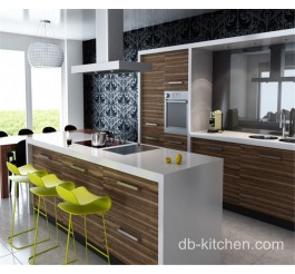 high gloss wood grain modern kitchen cabinet