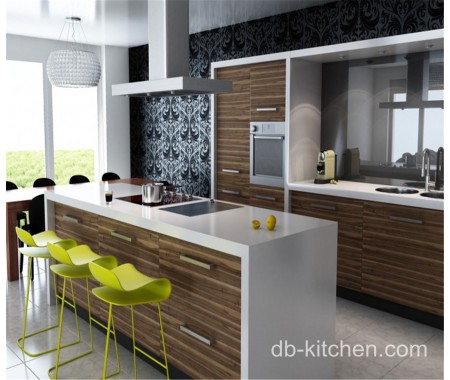 high gloss wood grain modern kitchen cabinet