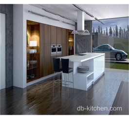 High gloss white acrylic and UV wood grain modern kitchen cabinet