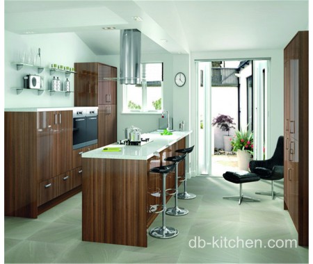 glossy wood grain customize made kitchen cabinet