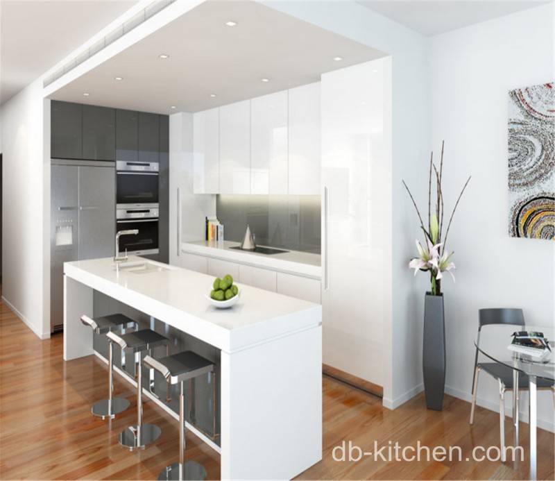 high gloss white acrylic for small kitchen cabinet design