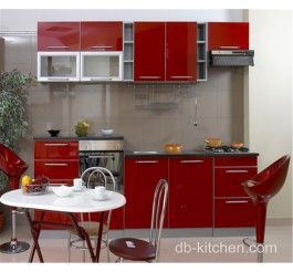 high gloss red lacquer kitchen cabinet design for small kitchen