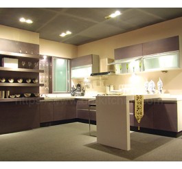 2016 China high gloss plywood grey kitchen cabinet supplier with kitchen island