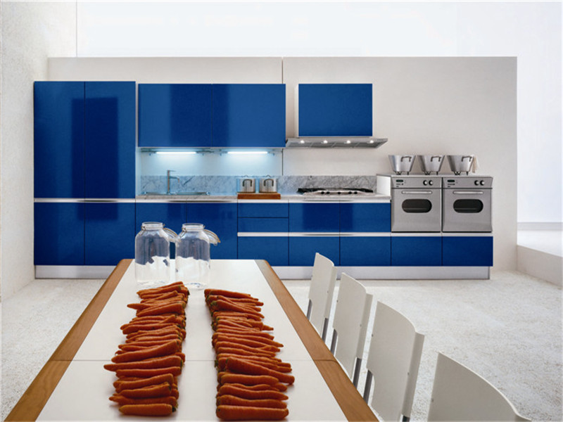 blue hight glossy kitchen cabinet